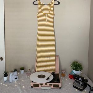 White And Yellow Striped Sun Dress